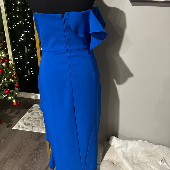 Aidan Mattox Ruffled One Shoulder Sapphire Blue Cocktail Midi Dress size 14 - Picture 10 of 11